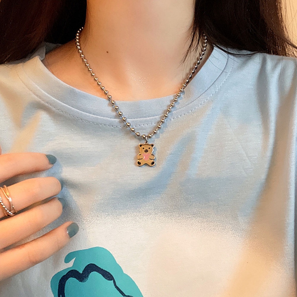 Kalung Rantai Choker Liontin Beruang Lucu Untuk Wanita