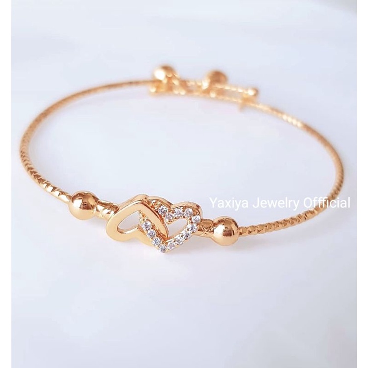 Yaxiya Gelang Bangle Double Love Free Size Anak Dewasa Perhiasan lapis emas 18k Replica Gold