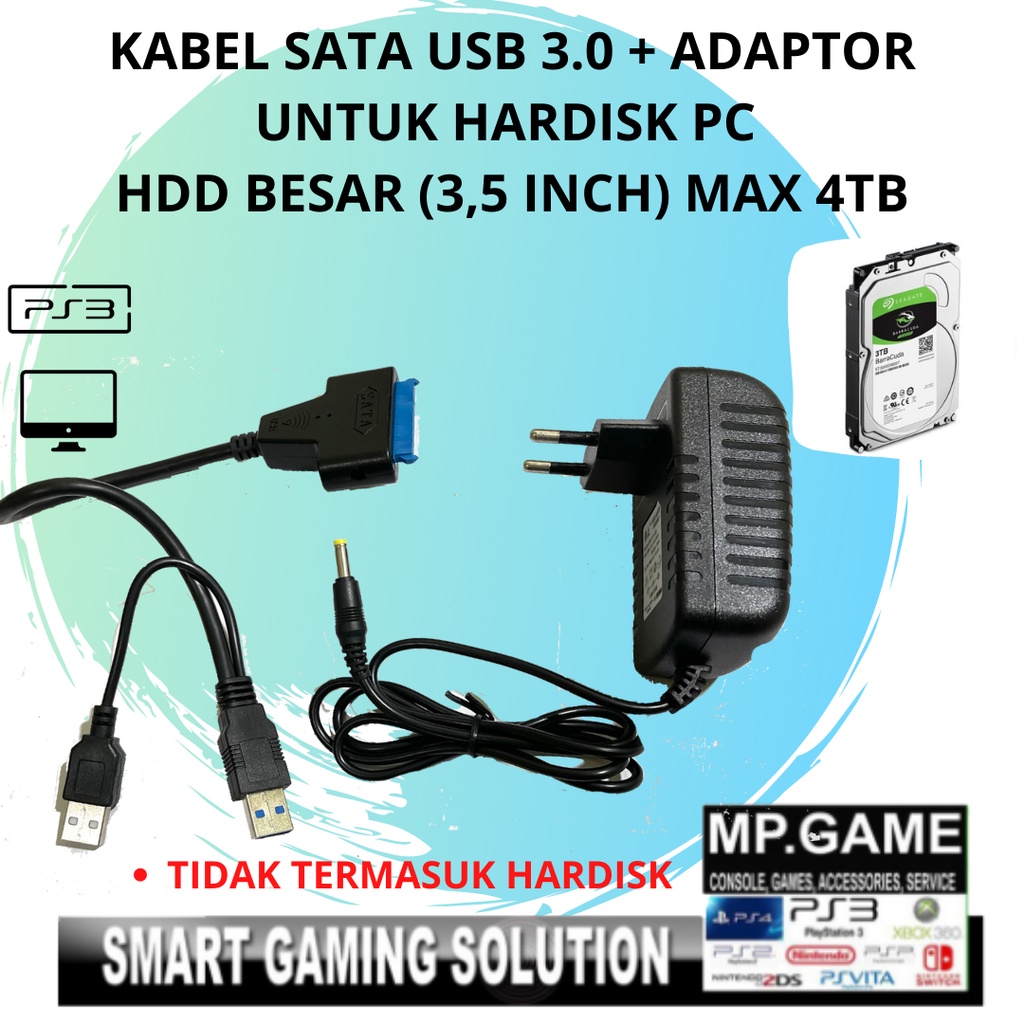 Jual Kabel USB Sata 3.0 plus Adaptor 12V 2A HDD PC 3,5 Inch Support 4TB ...