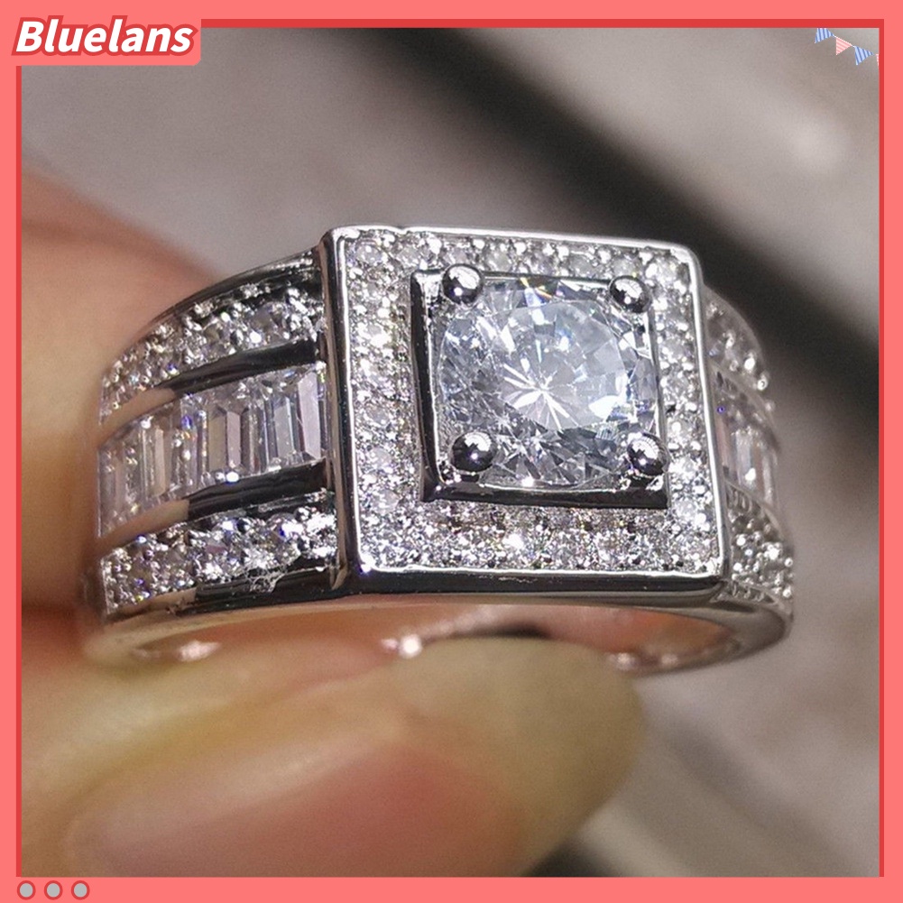 Bluelans Fashion Men Rhinestone Wedding Engagement Finger Ring Party Decor Jewelry Gift