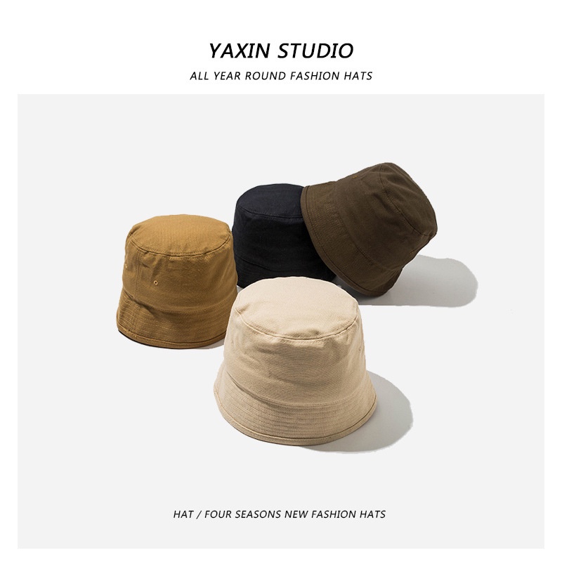 Topi Bucket Bahan Katun Linen Warna Solid Gaya Korea Untuk Unisex