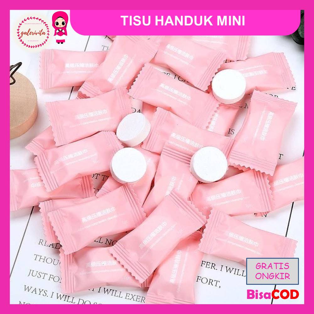 Tisu Handuk Mini / Permen Travelling Kompres Towel / Portable Tisu / Handuk Kapsul Kecil