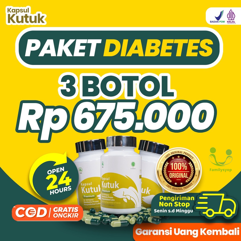 Obat Luka Langsung Kering || Paket Diabetes 3 Botol Kapsul Kutuk Premium 5x Cepat Sembuh Diabetes Ikan Gabus Tingkatkan Kadar Albumin &amp; Daya Tahan Tubuh Perbaiki Gizi Buruk