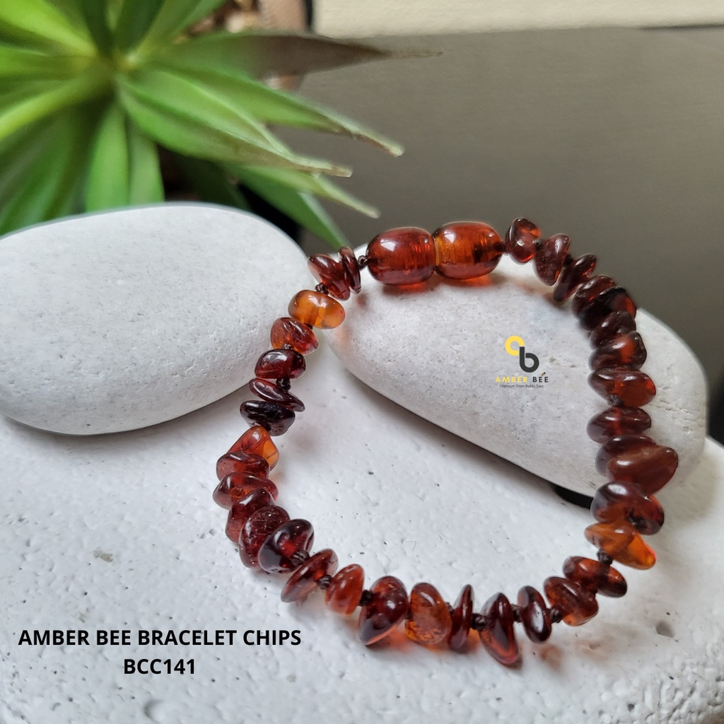 TERMURAH Gelang Amber Anak Balita Premium Glossy Chips Cognac BGCC141 By Amber Bee