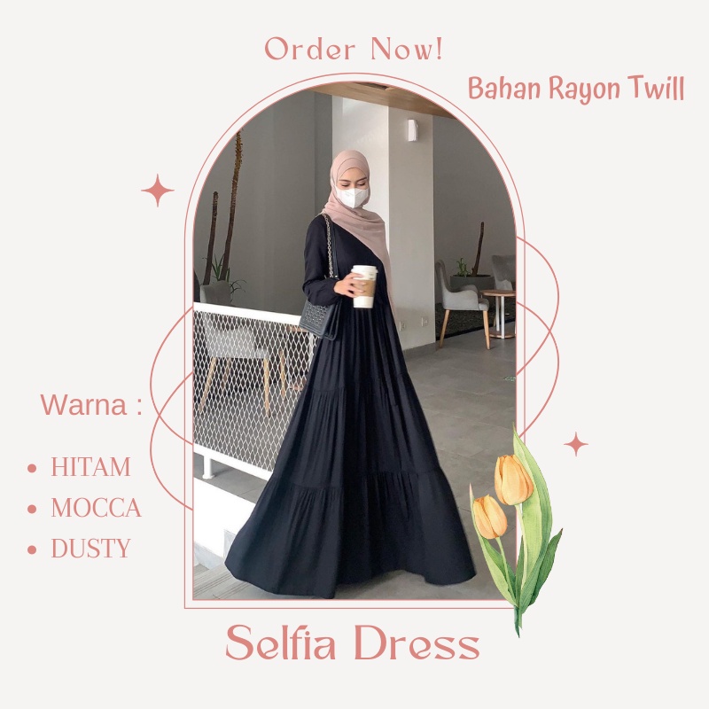 Selfia Long Dress Baju Gamis Wanita Muslim Busui Bahan Rayon Twill Premium Ld 110cm Fit To L  / Gamis Dres Wanita Muslimah Terbaru 2022 Motif Polos