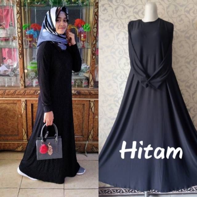 Gamis Jersey Polos Hitam || Gamis Jersey Motif Full black