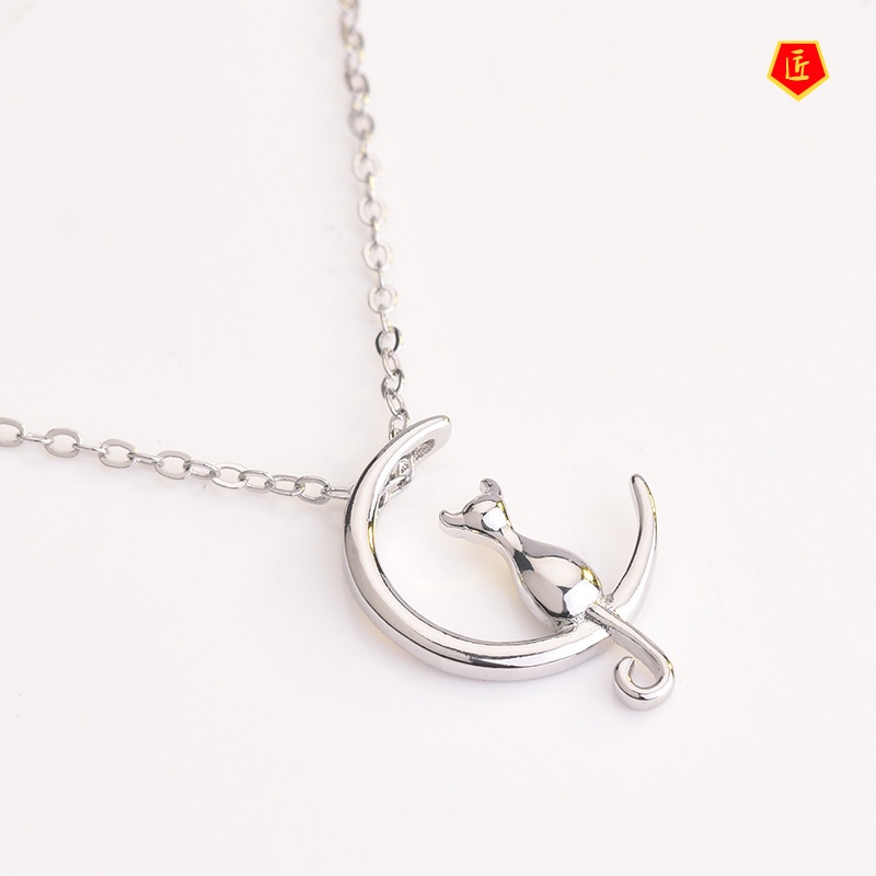 [Ready Stock]Fairy Tale Style Moon Cat Necklace Women's Korean Style Graceful and Fashionable