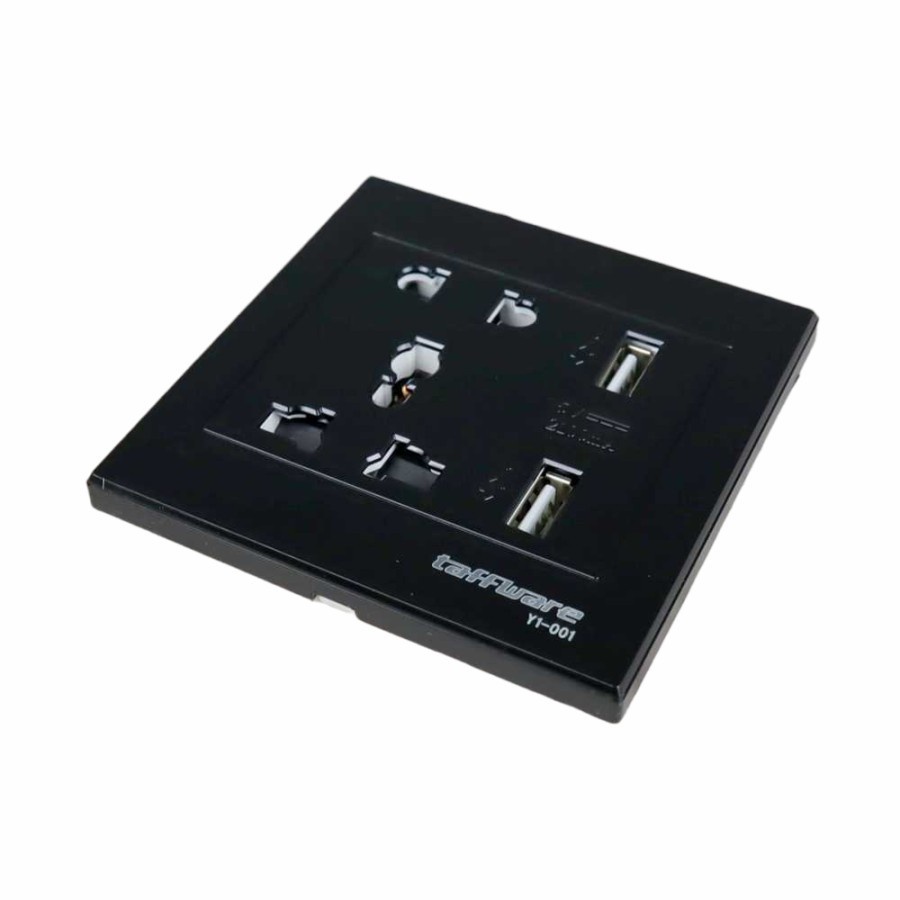 Taffware Stop Kontak Dinding Universal 2 Port USB 2.1A - Hitam