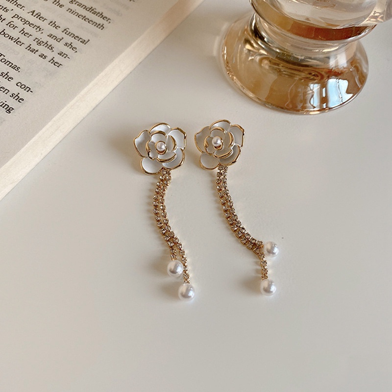 Anting Tusuk Silver S925 Gaya Retro Perancis Motif Bunga Camellia Aksen Mutiara Hitam Untuk Perhiasan Wanita