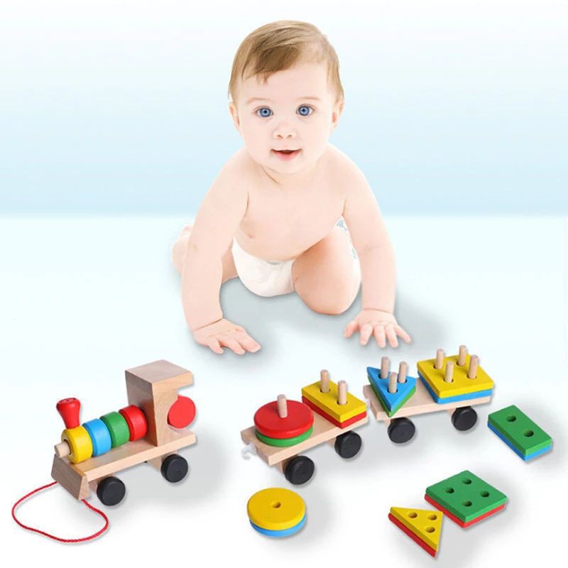 Wodden Shape Matching Train Mainan Balita Wooden Toys Mainan Kayu Puzzle Kayu Anak Matching Shape Mainan Balok Kayu