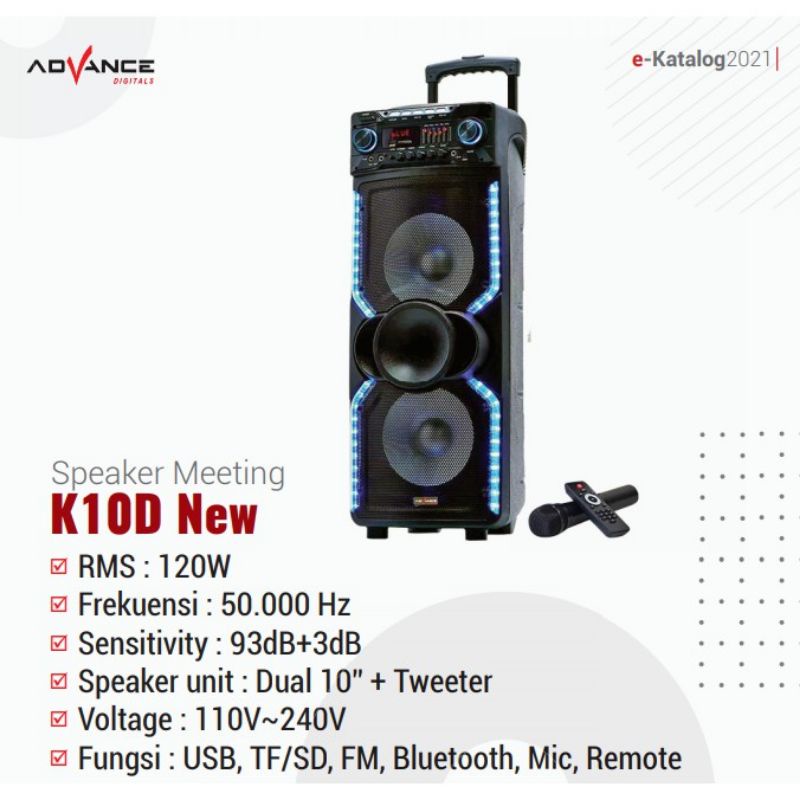 ADVANCE K10D N Speaker Meeting Portable Ukuran 10 inch x 2 - MIC 2 PCS