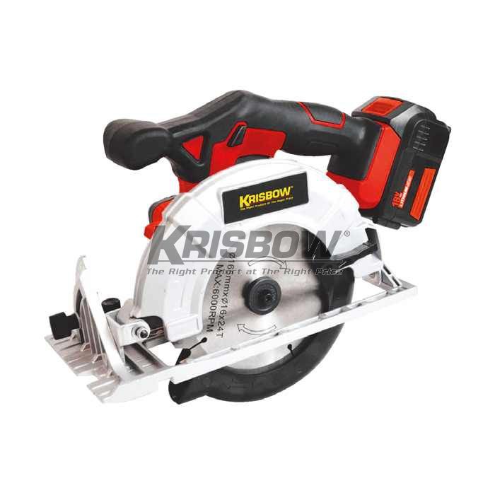 Gergaji sirkular portable krisbow 165mm, 18V / Cordless circular Saw 165mm 18V ESC18-165c