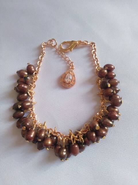 Gelang Mutiara Air Tawar Coklat Mutiara Lombok Rodium Gelang Mutiara Air Tawar Coklat Mutiara Lombok Rodium