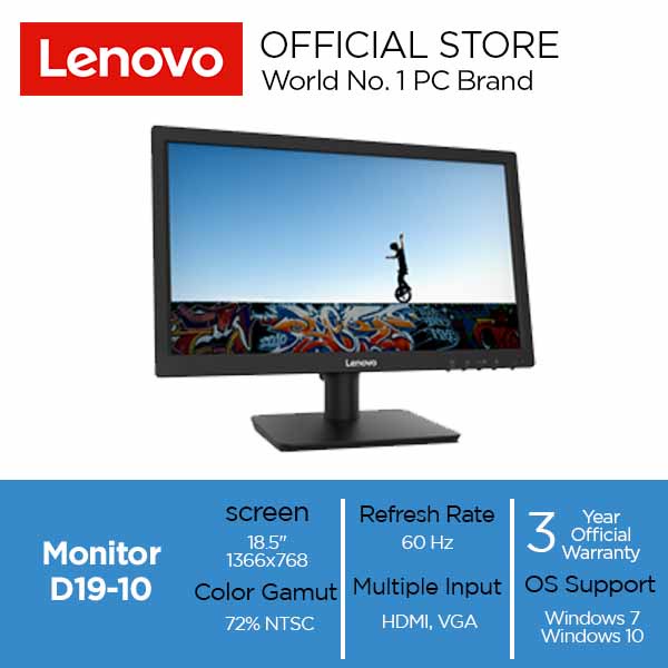 Lenovo D19-10 18.5&quot; LED Monitor FLAT HD 60HZ VGA HDMI GARANSI RESMI 18.5 inch