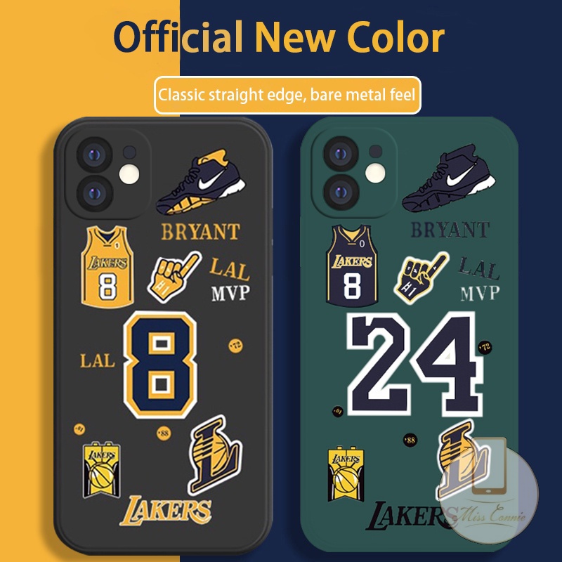 IPHONE Casing NBA Untuk Iphone7 8 Plus 11 13 14 12 Pro Max6 6S Plus X XR XS Max NBA Lakers Kobe Ponsel Kubus Lurus Soft TPU Case