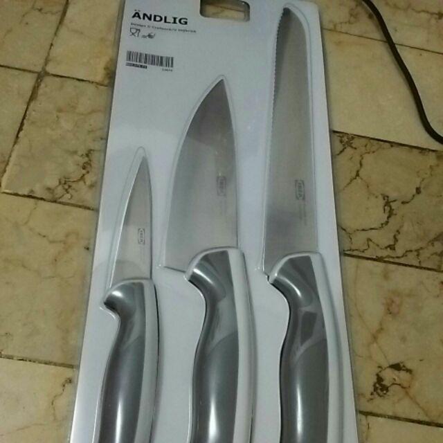 [912] Set Pisau Dapur 3 In 1 Stainless Steel - Pisau Roti, Pisau Koki, Pisau Iris