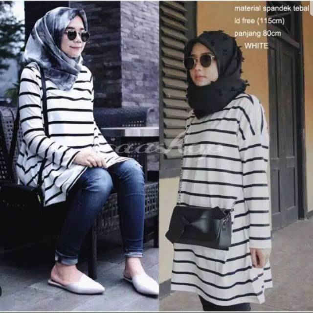Kaos model tunik motif salur kekinian