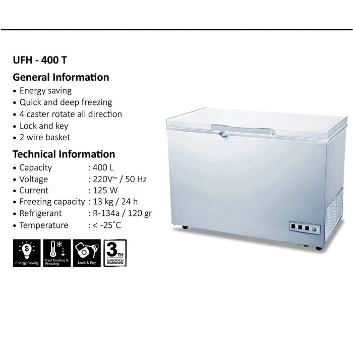 MASPION UFH 400 T - CHEST FREEZER BOX 400 LITER / UFH400T