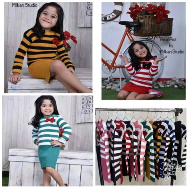  Baju  Rajut  Anak Khalila Stripe Dress Rajut  Anak Shopee 