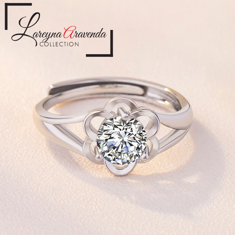 Cincin Platinum Wanita Model Bunga Kristal Crystal Swarovski CC029