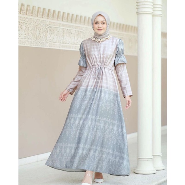 TWOTONE DRESS VANILLA HIJAB EGGSALT SIZE S/M