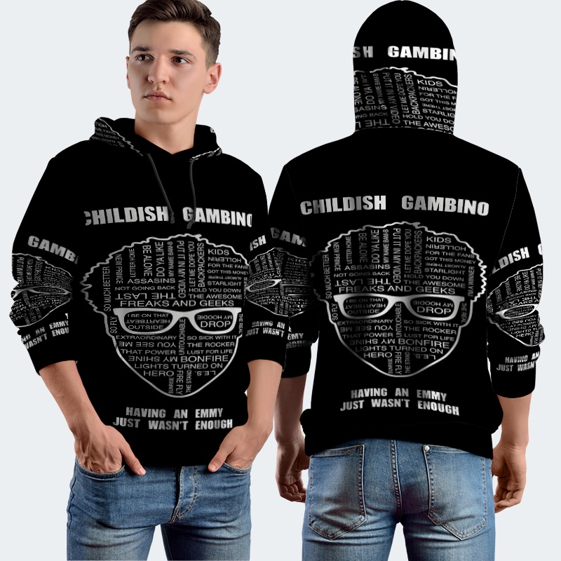 Jaket Hoodie Fullprint Childish Gambino Bahan Polyester Jersey