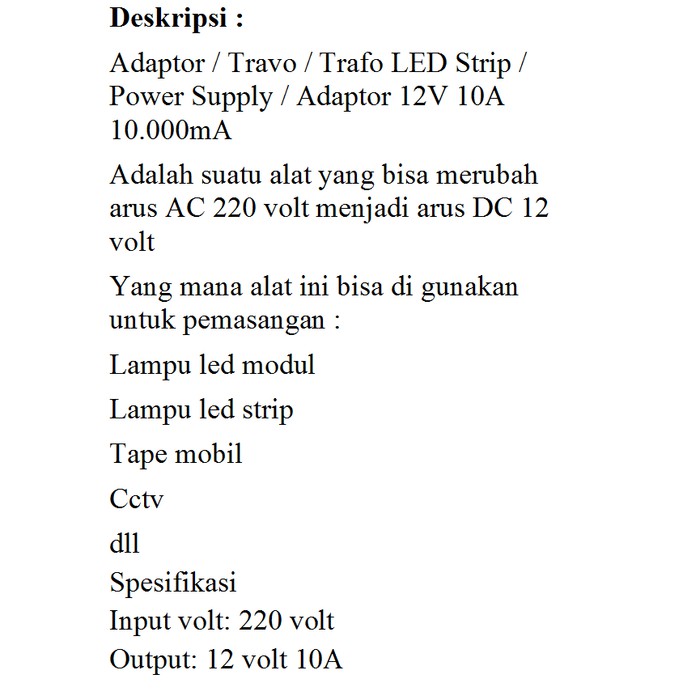 POWER SUPLY ADAPTOR AC 220V TO DC 12V 10A 10 A POWERSUPLY TRAVO TRAFO POWERSWITCHING POWER SWITCHING