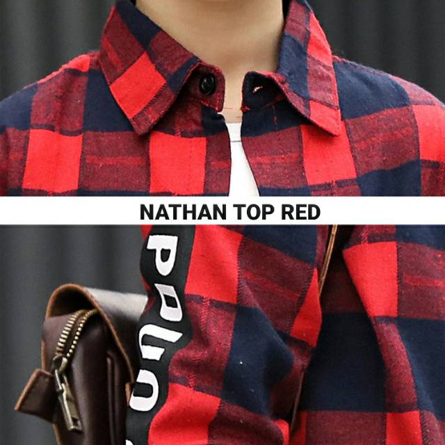 NATHAN TOP RED /KEMEJA LENGAN PANJANG ANAK LAKI LAKI MOTIF KOTAK MERAH / BAJU KOKO ANAK COWOK IMPORT