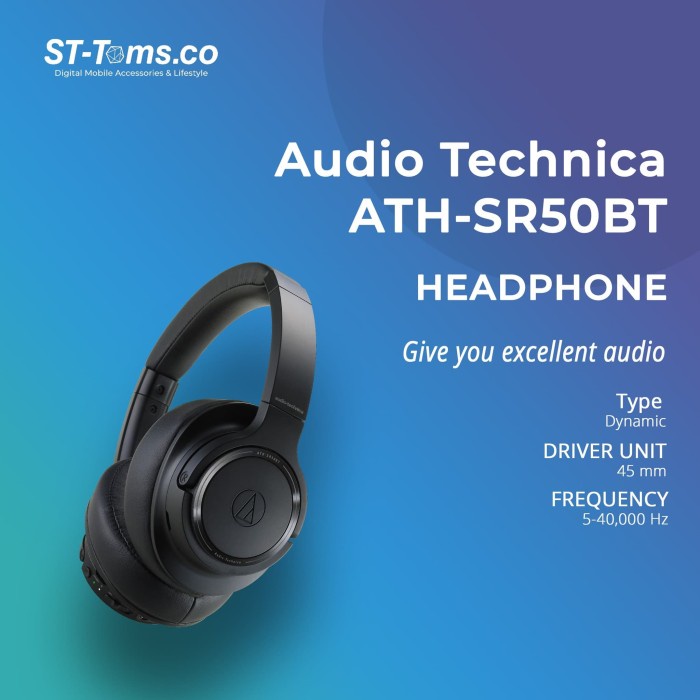 Audio-Technica ATH-SR50BT Wireless Over-Ear Headphones - Hitam dan Cokelat, 40 Jam Baterai, Aktif Noise Cancellation
