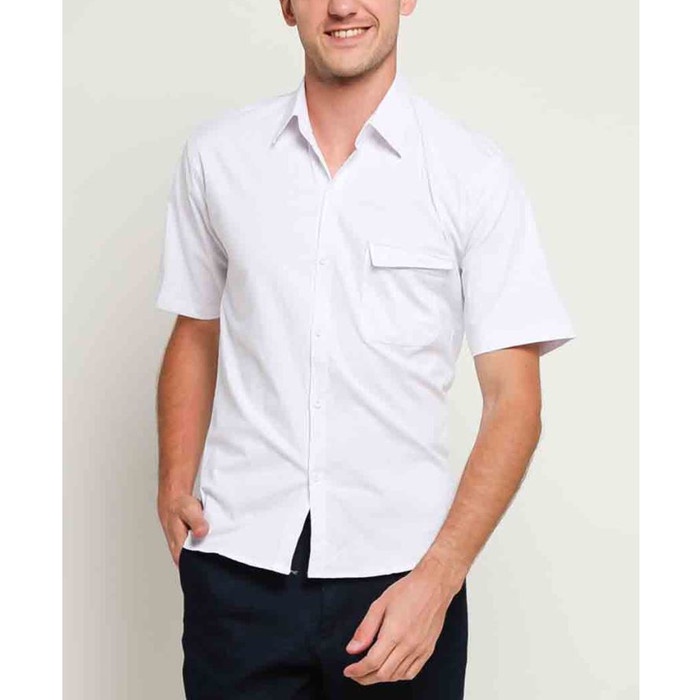 Kemeja pria GARAF MESSI KEMEJA PRIA LENGAN PENDEK SLIMFIT ATASAN PRIA POLOS - Putih, XS kemeja pria 