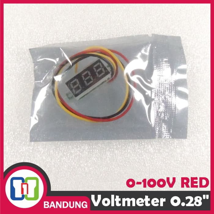 MINI VOLTMETER VOLT PANEL METER 0 100V DC 3 WIRE 0 28  RED MERAH