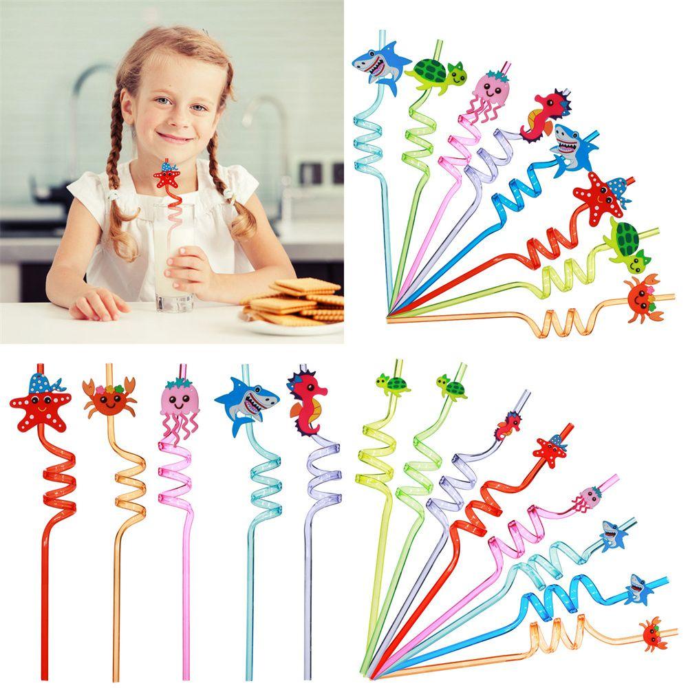 R-FLOWER 8pcs Sedotan Minum Sedotan Tekuk Ulang Tahun Anak Hadiah Reusable