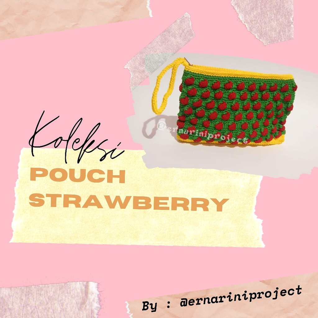 POUCH STRAWBERRY//dompet rajut motif strawberry