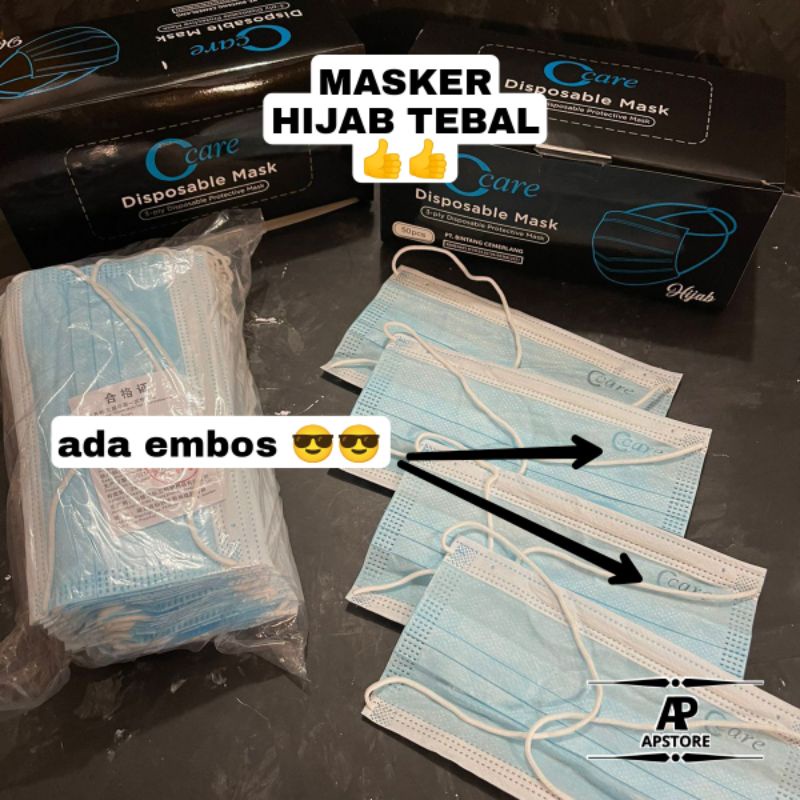 MASKER HEADLOOP HIJAB BIRU ISI 50PCS TERMURAH