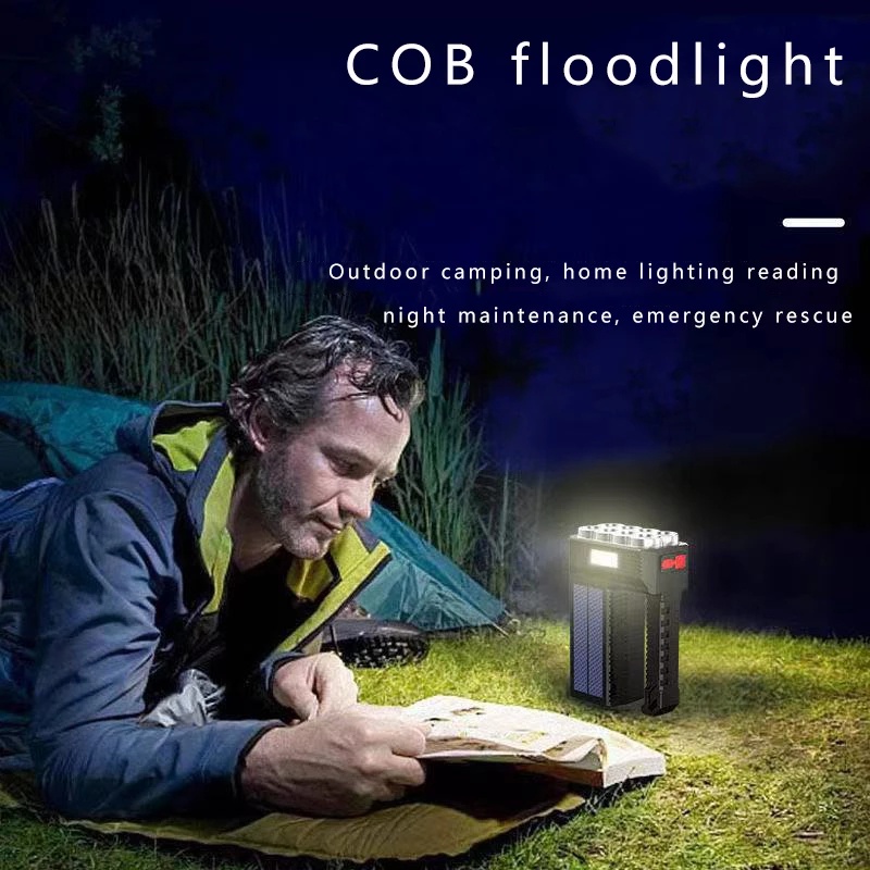 Lampu Senter 8-led COB Tenaga Surya / USB Rechargeable 4 Mode Anti Air Untuk Hiking / Camping / Survival