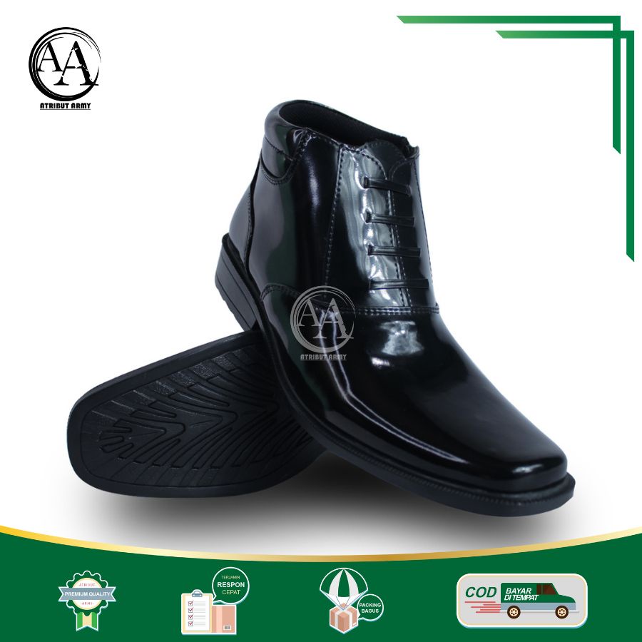 Sepatu Dinas PDH Polri Satpam Resliting Sepatu Kerja PDH Pria Hitam Glossy Murah Berkualitas - DP03