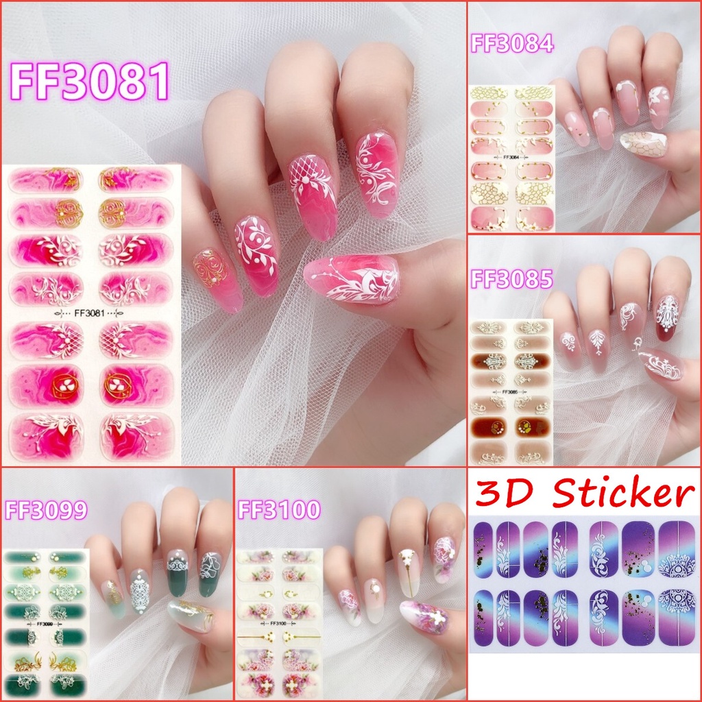 FF 14Pcs/Set Stiker Kuku 3d Desain Bermotif High End Berlian Mutiara Permata Warna-Warni Untuk Tempel Tahan Air Tahan Lama Menicure Stickers Korea Self Adhesive Fashion Sticker kuku Full Aksesoris Dapat Kupas Mudah Digunakan Dan Dilepas Anti Air Nail Art