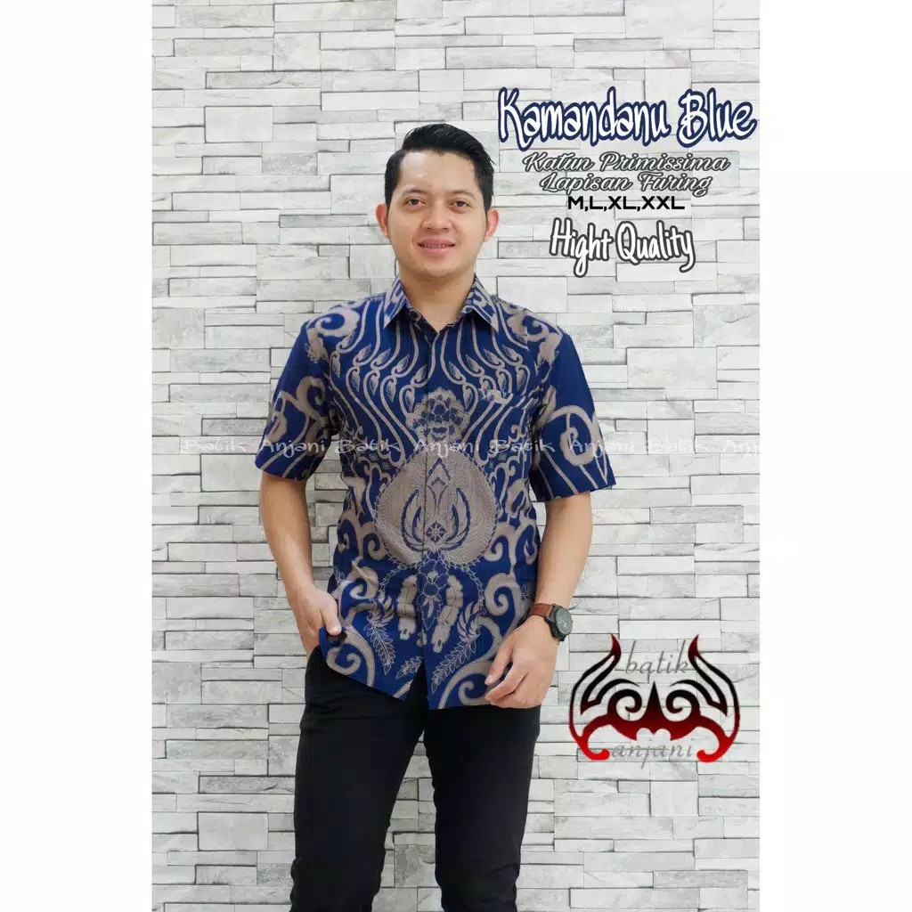 KAMANDANU BLUE Kemeja Batik Pria Full Furing Katun Primisima