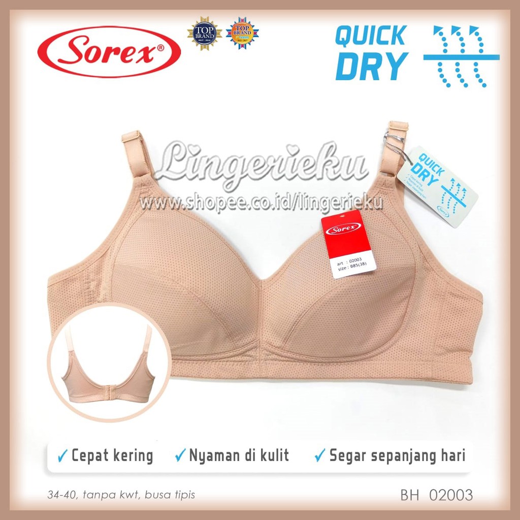 Sorex 02003 BH Bra Wanita Tanpa Kawat Busa Tipis Kait 2 Setara Cup B Quick Dry