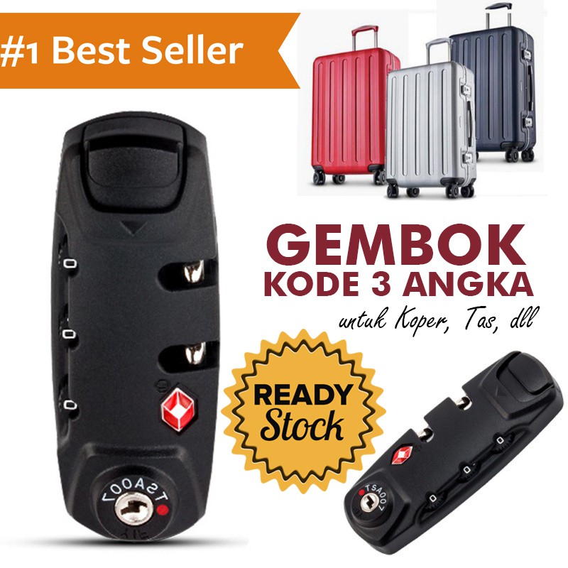 Gembok Tas Kunci Kombinasi Retsleting 3 Digit Gembok Koper Mini Kecil Anti Maling