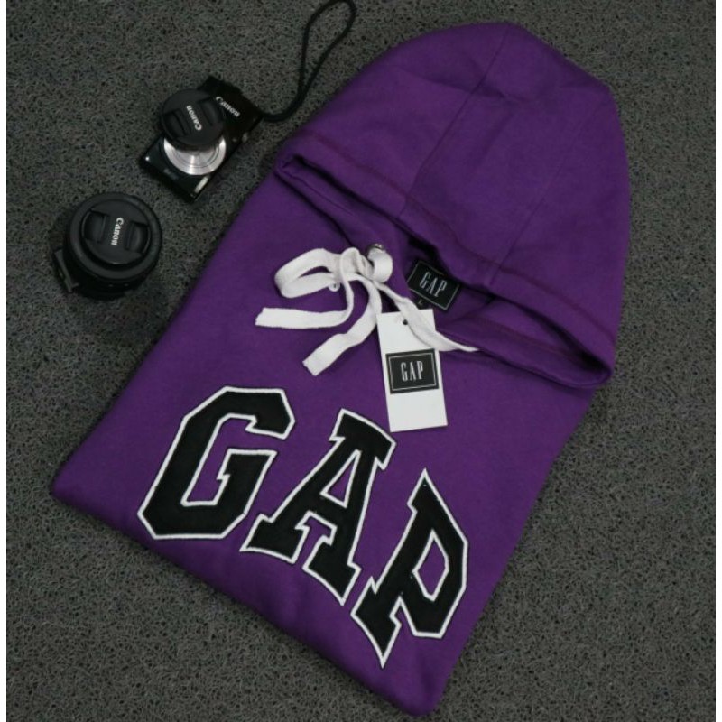 HOODIE GAP PURPLE BORDIER HITAM SWEATER UNISEX CEWEK COWOK