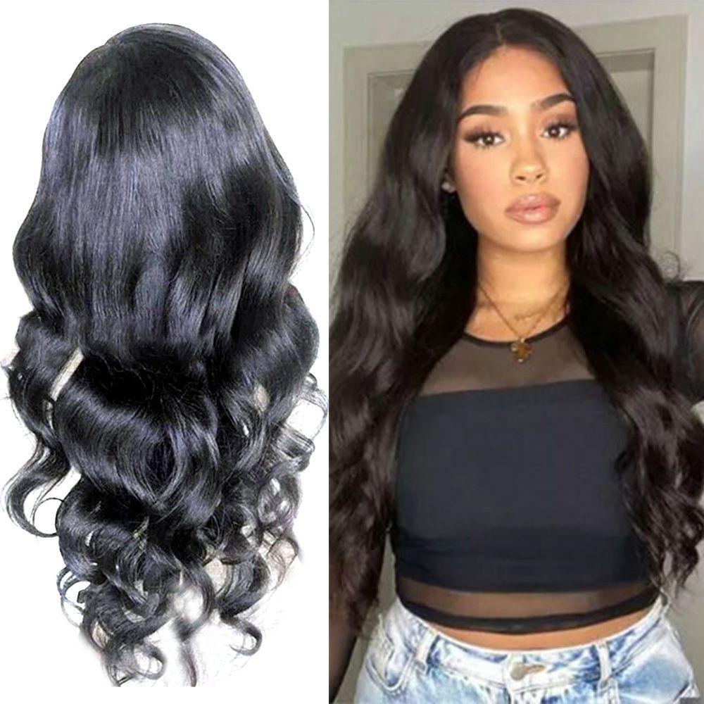 R-flower Wig Wanita Middle Score Rambut Tebal Pakaian Wanita Garis Suhu Tinggi Roll Panjang