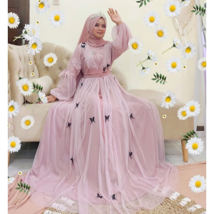 Gamis Kupu kupu Gamis Butterfly Gamis Ceruty Brokat Premium Gamis Burkat  Gaun Pengantin Gaun Pesta