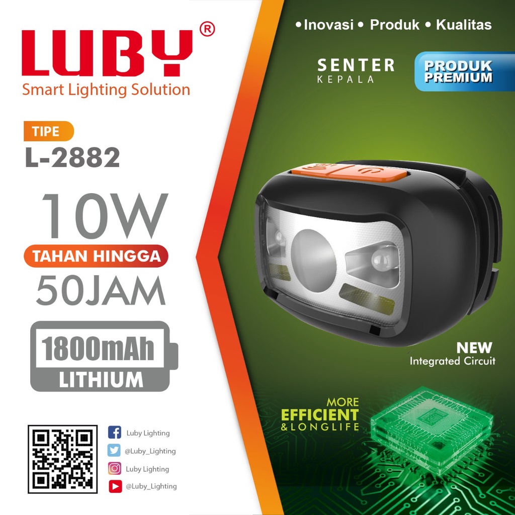 Headlamp Luby LED L2882 senter kepala 10 watt MINI cas ulang