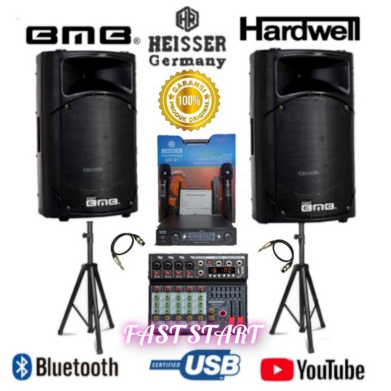 Paket sound System BMB Speaker Aktif 15 lnch +Mixer Original