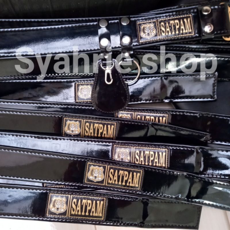 kopel satpam sabuk security  hitam logo dan polos kilap