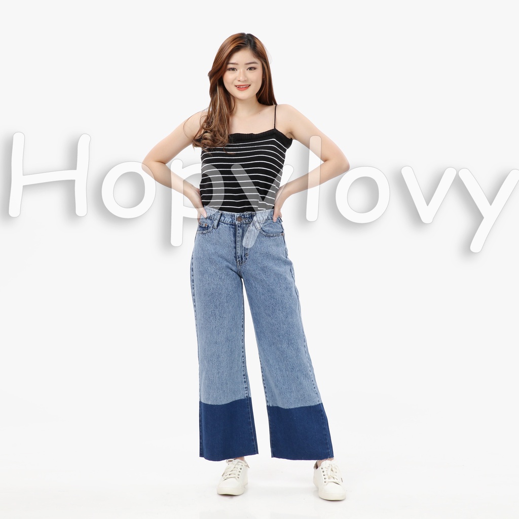 HOPYLOVY Celana Kulot Jeans Boyfriend Jeans Gradasi Ombre Unfinished Tavisha