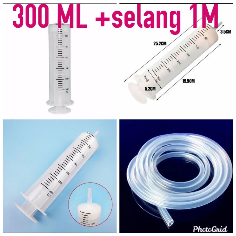 suntikan besar 300 ml + selang 1 Meter spuit large syringe 300 cc bukan 60 ml 100 ml 150 ml