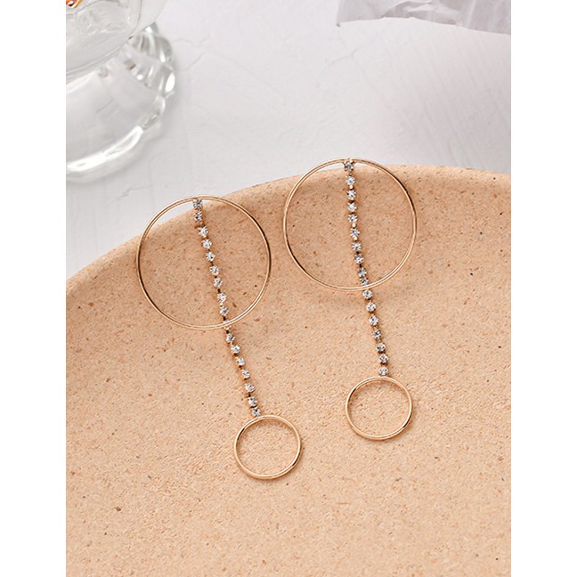 LRC Anting Tusuk Fashion Gold Geometric Circle With Rhinestone Earrings D34114