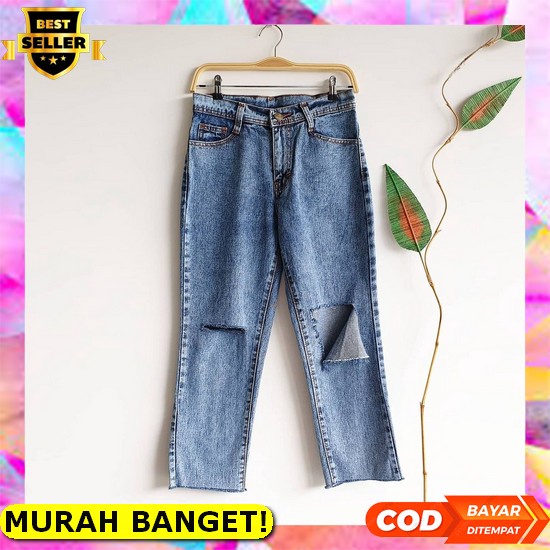 Celana Boyfriend Wanita Jeans Rawis Boyfriend Wanita Celana Boyfriend Jumbo Sobek Kekinian Premium T